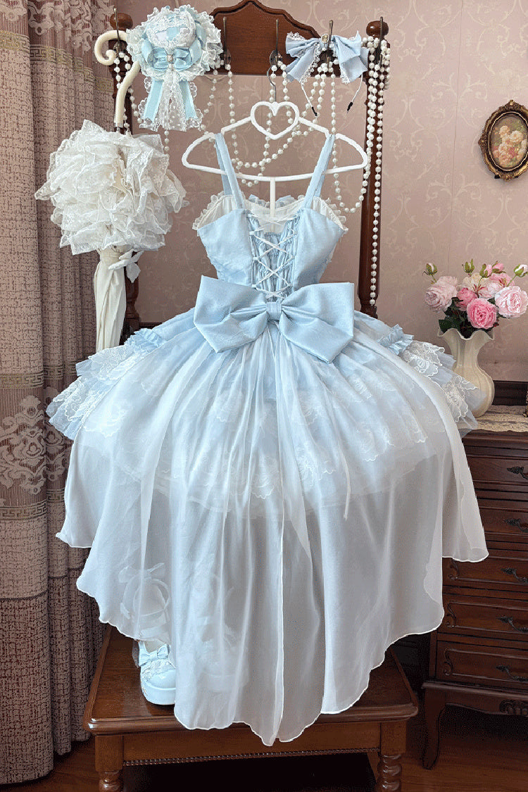 Blue Dance of Time Sleeveless Triple-Layered Ruffle Bowknot Lace Lace-Up Sweet Ballet Lolita Jsk Dress