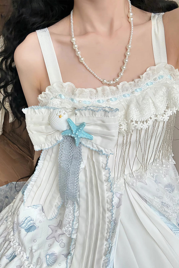 Light Blue Shell Print Cardigan Bowknot Elegant Princess Lolita Jsk Dress