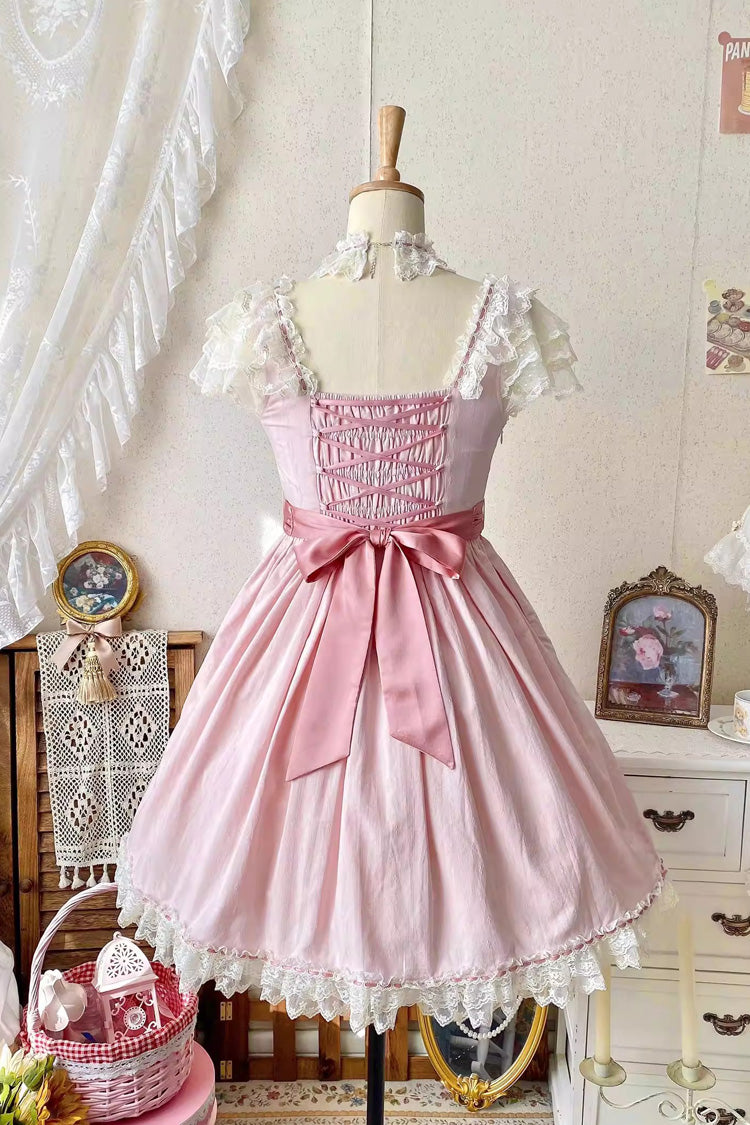 Pink Sakura's Spring Resonance Sleeveless Ruffled Bow Sweet Lolita Jsk Dress (Short Version)
