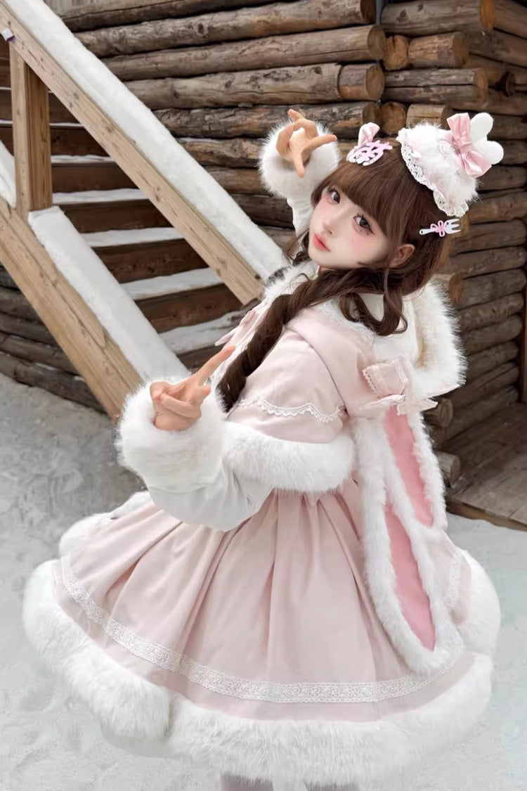 Sweet Dream Bunny Furry Bowknot Sweet Lolita Dress 2 Colors and 2 Versions
