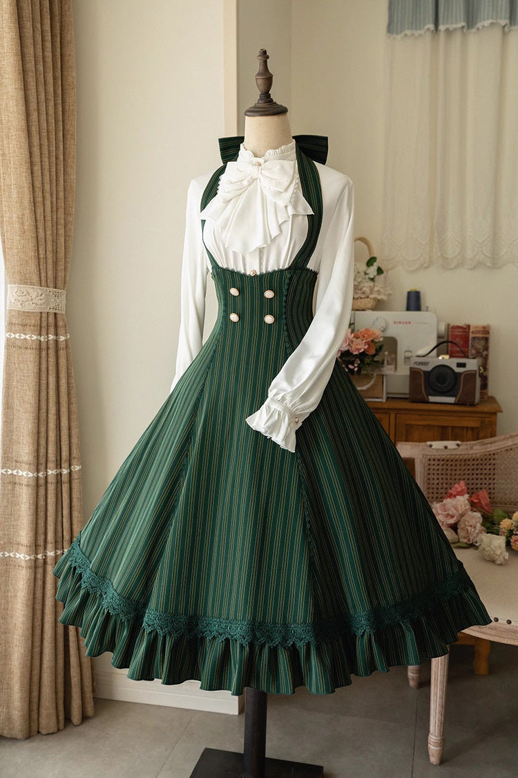 South of The Forest Halterneck Stripe Print Ruffle Classic Vintage Lolita Jsk Dress 4 Colors