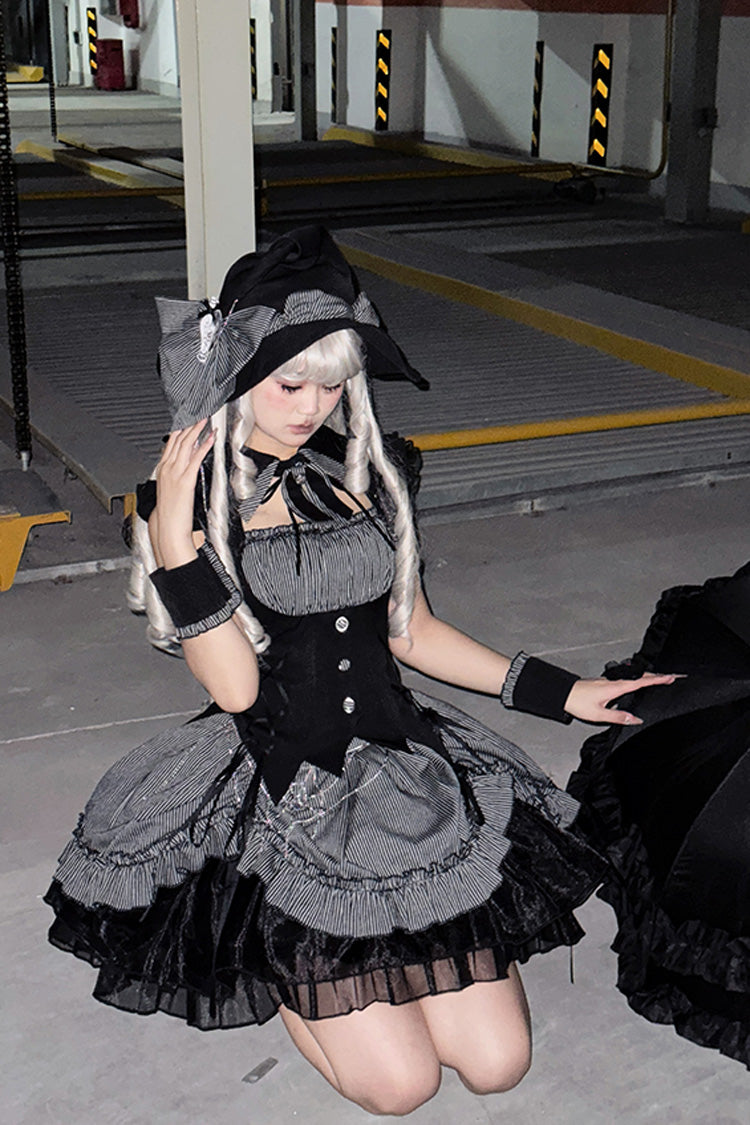 Grey Potions Sleeveless Triple-Layered Ruffle Bowknot Lace Gothic Lolita Dress 2 Colors