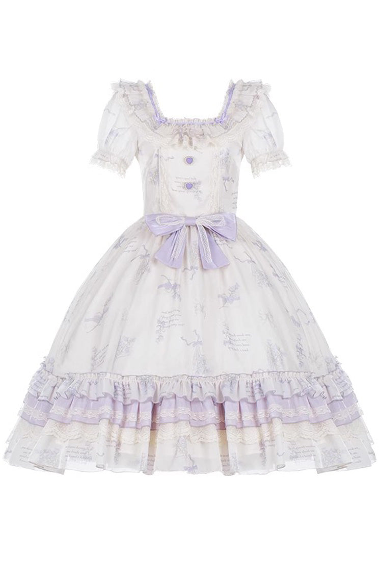 Letters and Poems Starry Bellflower Print Short Sleeve Square Neck Sweet Lolita Dress