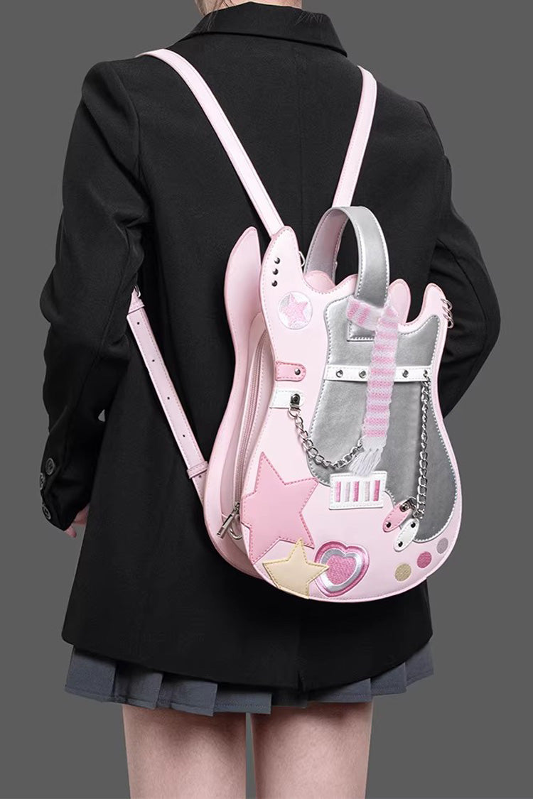 Guitar Heart Creative Color-Block Embroidered Chain-Decorated Sweet Lolita Itabag 4 Colors