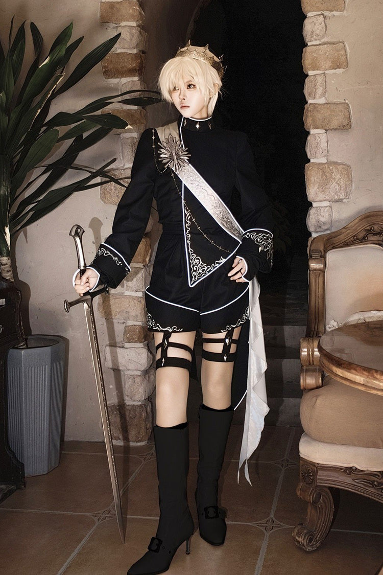 Black Sword of Oath Long Sleeves Embroidered Gothic Vintage Knight Prince Ouji Lolita Set