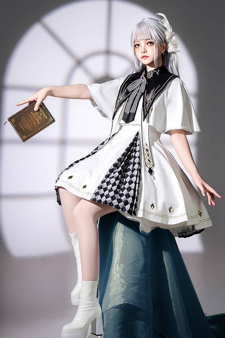 White Eye of Truth Magic Academy Diamond Print Stitching Gothic Lolita Jsk Dress