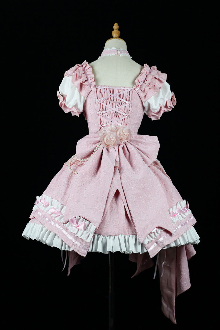 Spring Overture Square Collar Short Sleeves Ruffle Cardigan Bowknot Lace Sweet Elegant Lolita Skirt Set 4 Colors