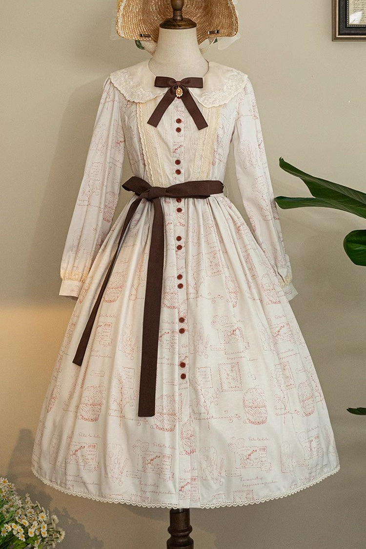 Forest Illustrated Book Long Lantern Sleeves Print Ruffle Sweet Lolita OP Dress 3 Colors