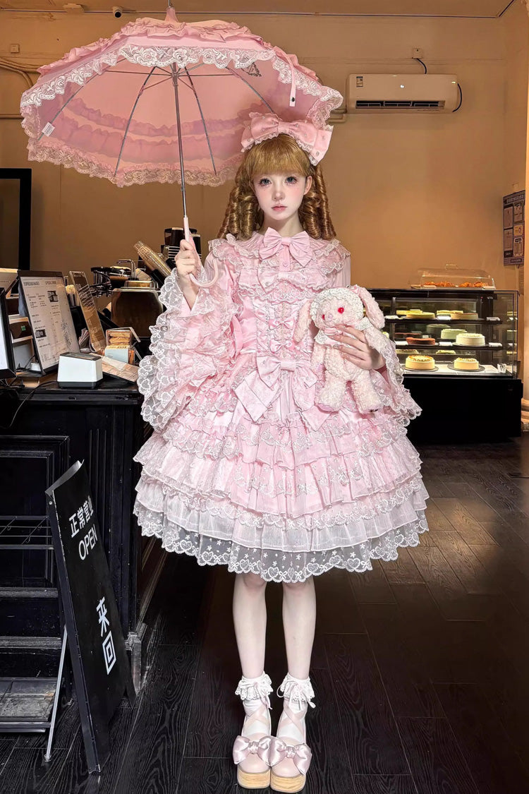 Pink Love Overture Multi-Layered Ruffle Bowknot Lace Sweet Lolita Jsk Dress