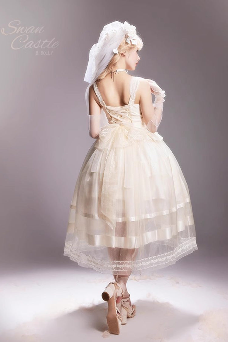 Ivory Swan Castle Ruffle Bowknot Lace Sweet Elegant Gorgeous Lolita Jsk Long Dress