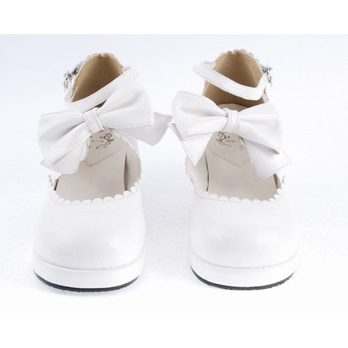 White PU Round Toe Ankle Straps Bow Decoration Platform Sweet Lolita Shoes