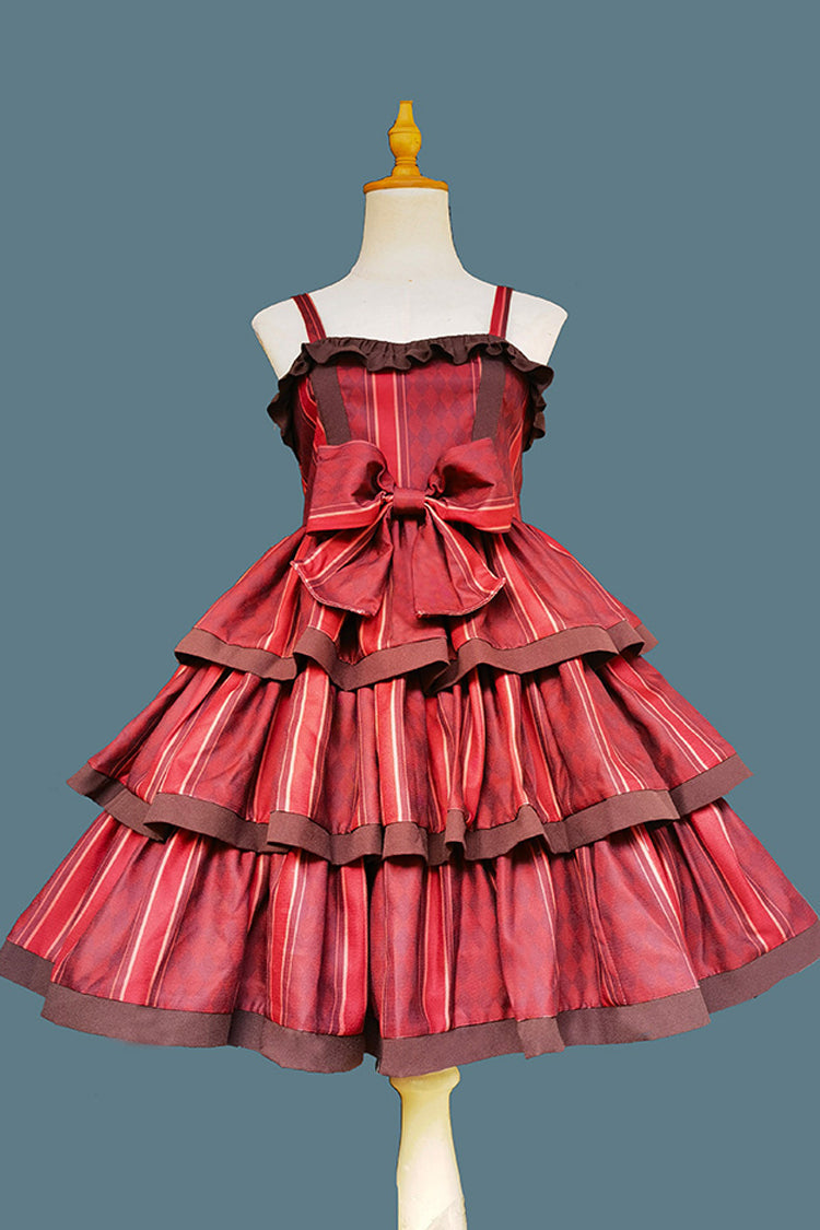 Stripe Print Cloth Cat Triple-Layered Ruffle Bowknot Sweet Lolita Dress 4 Colors