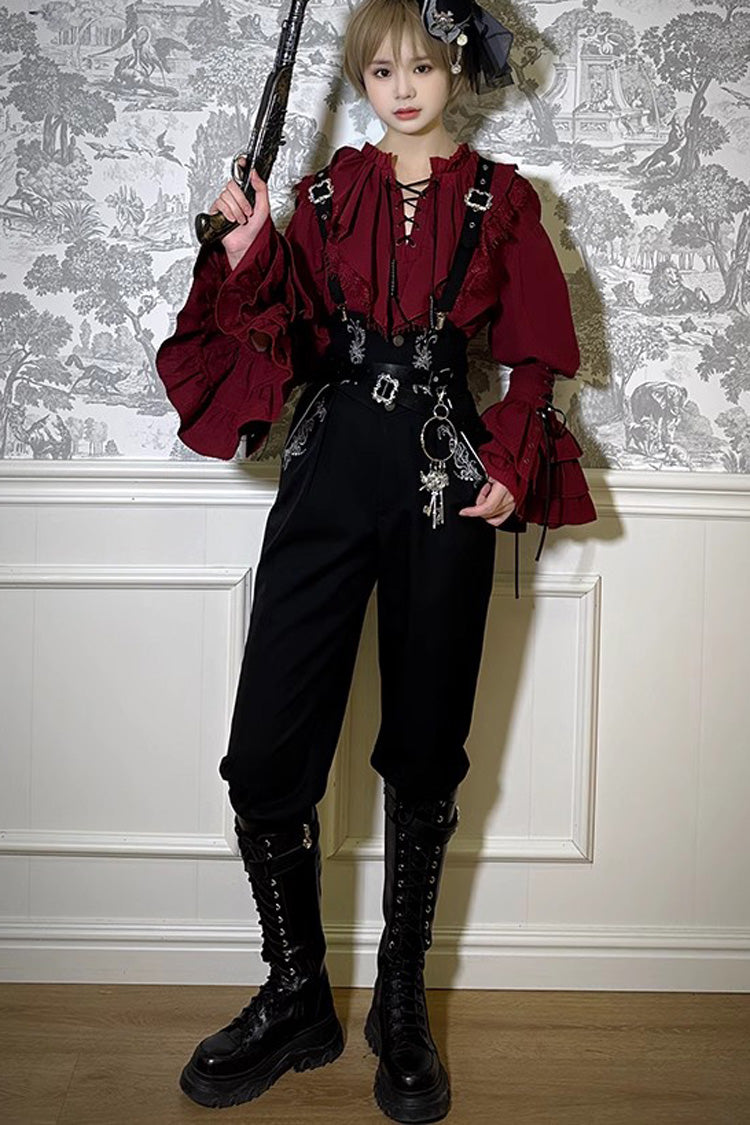 Pirate Series Navigation Treasure Hunting Guide High Waisted Embroidery Ouji Handsome Lolita Long Pants 2 Colors