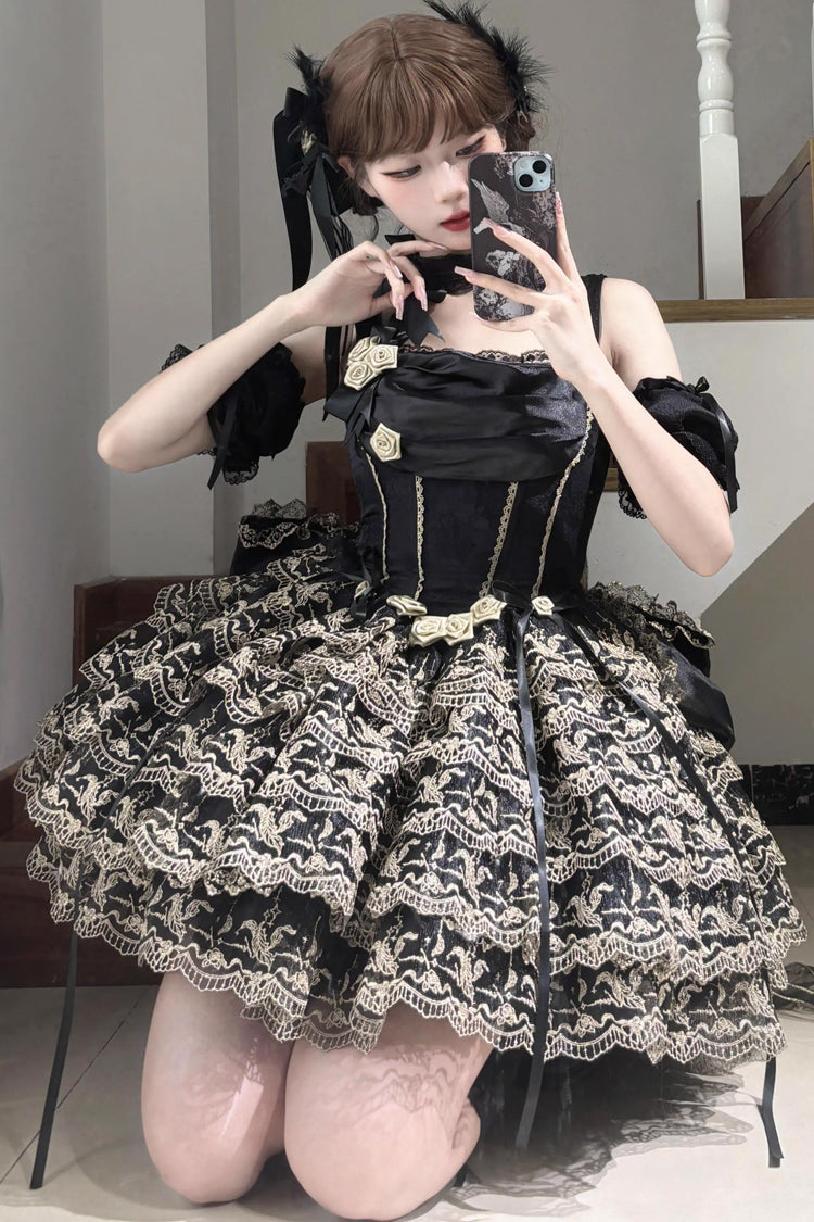 Black Angel Sweetheart Multi-Layered Lace Sweet Princess Ballet Lolita Dress