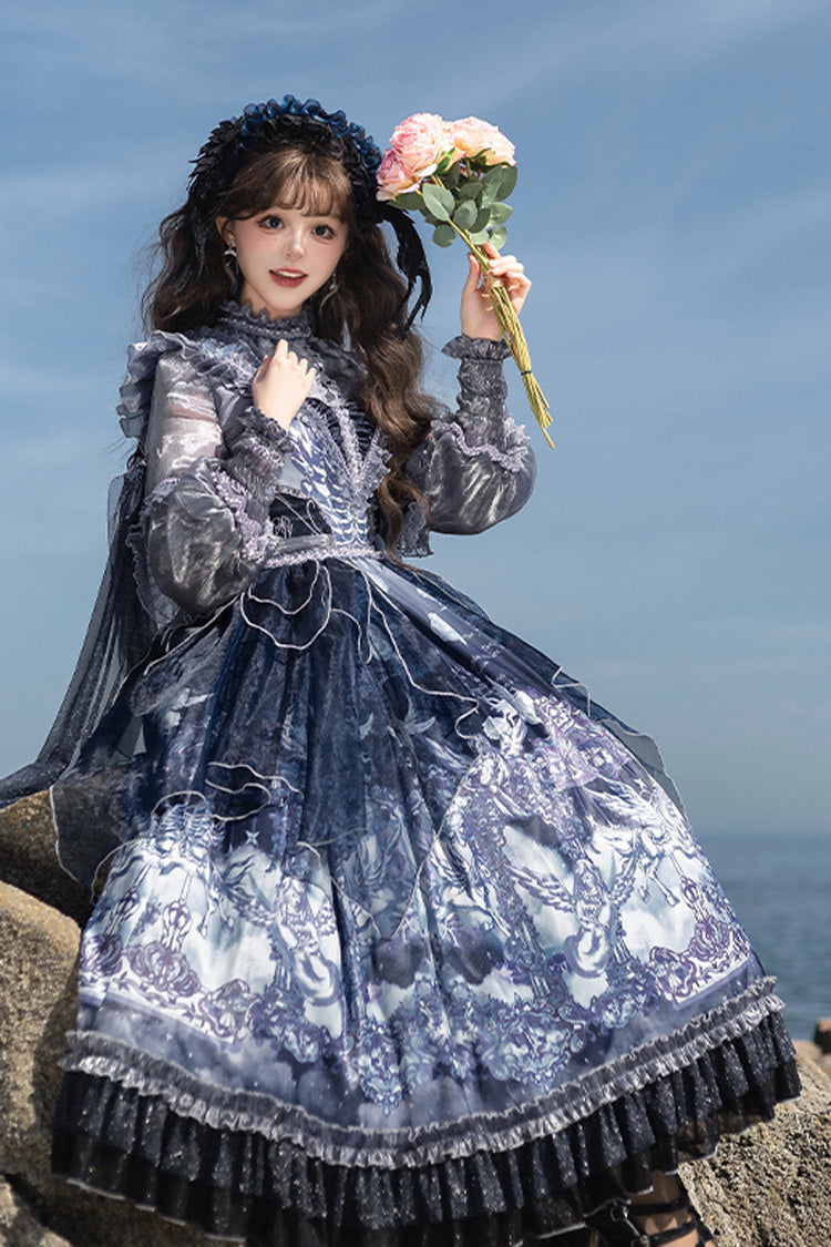 Blue Angel Garden Print Ruffle Bowknot Asymmetric Classic Elegant Lolita Jsk Dress