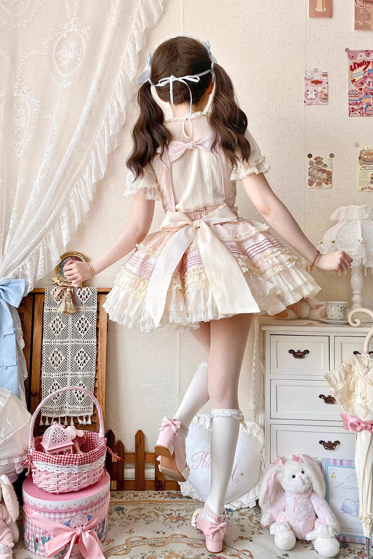 Grape Crunchies Sleeveless Multi-Layered Ruffled Bow Lace Sweet Lolita Strap Dress 2 Colors