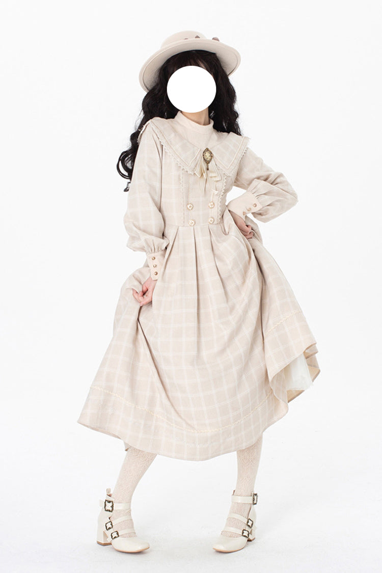 Apricot Fontainebleau Long Sleeves Plaid Print Bowknot Elegant Sweet Lolita Dress
