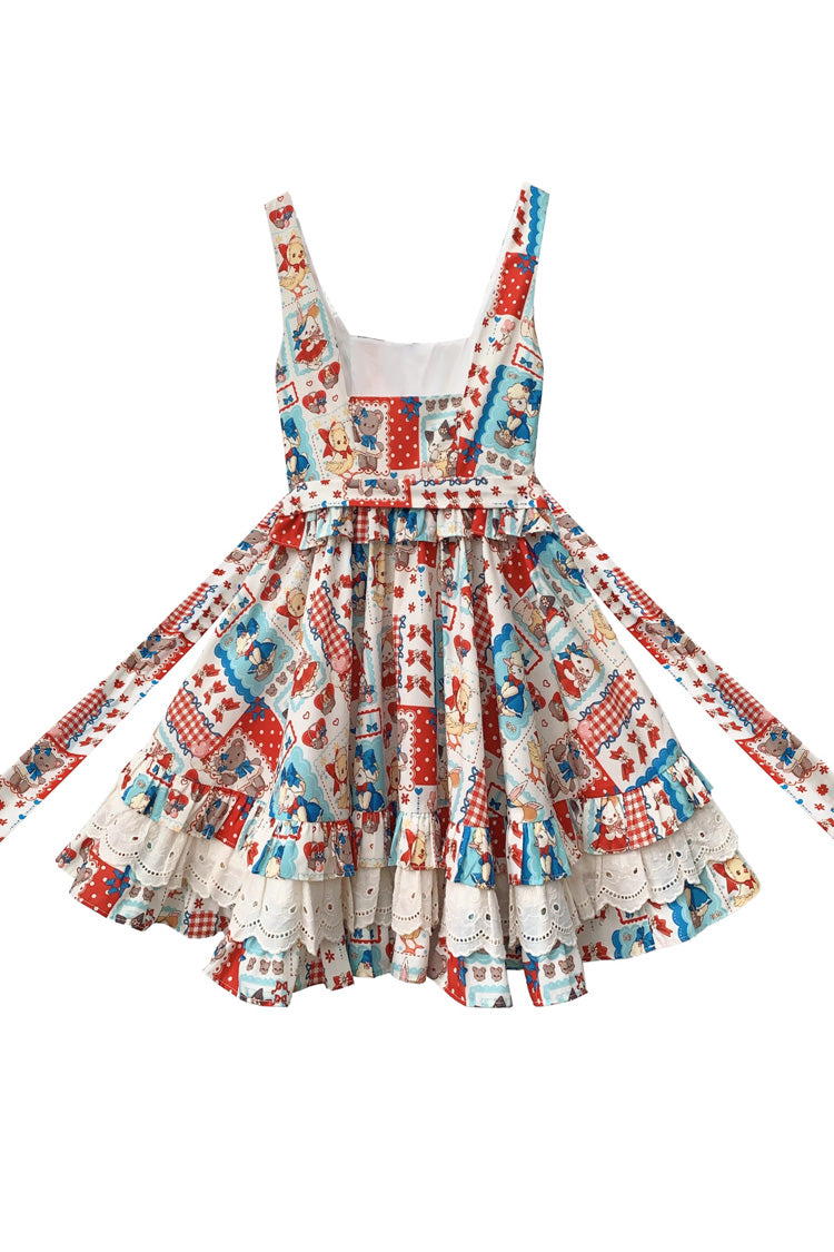 Multi-Color Linlang Painting Shop Sleeveless Multi-Layered Print Ruffle Sweet Vintage Lolita Jumper Dress