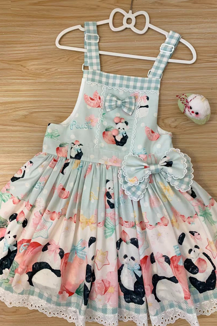 Panda Peach Print Bowknot Sweet Lolita Strap Dress 3 Colors