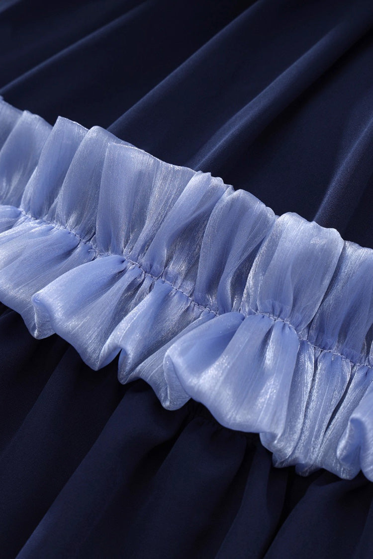 Blue/White Identity V Gardener Cosplay Half Sleeves Ruffle Bowknot Lace Sweet Lolita Skirt Set