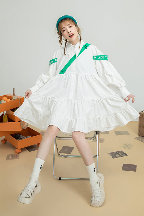 White Doll Collar Puff Sleeve Single Breasted Sweet Lolita OP Dress