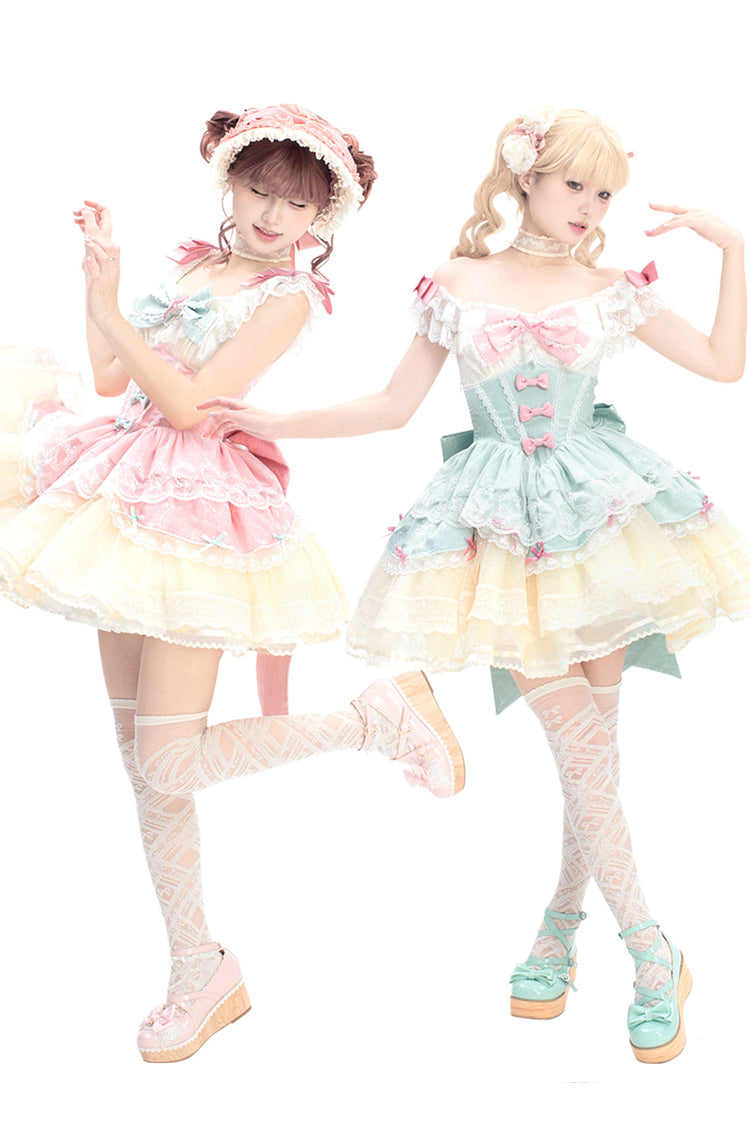 Pink Parfait Romance Sleeveless Ruffle Bowknot Lace Sweet Elegant Ballet Lolita Jsk Dress