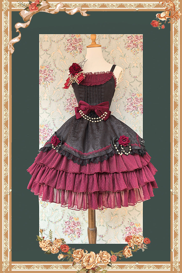 Pearl Box Sleeveless Triple-Layered Bowknot Lace Slim Pearl Sweet Elegant Lolita Jsk Dress 3 Colors