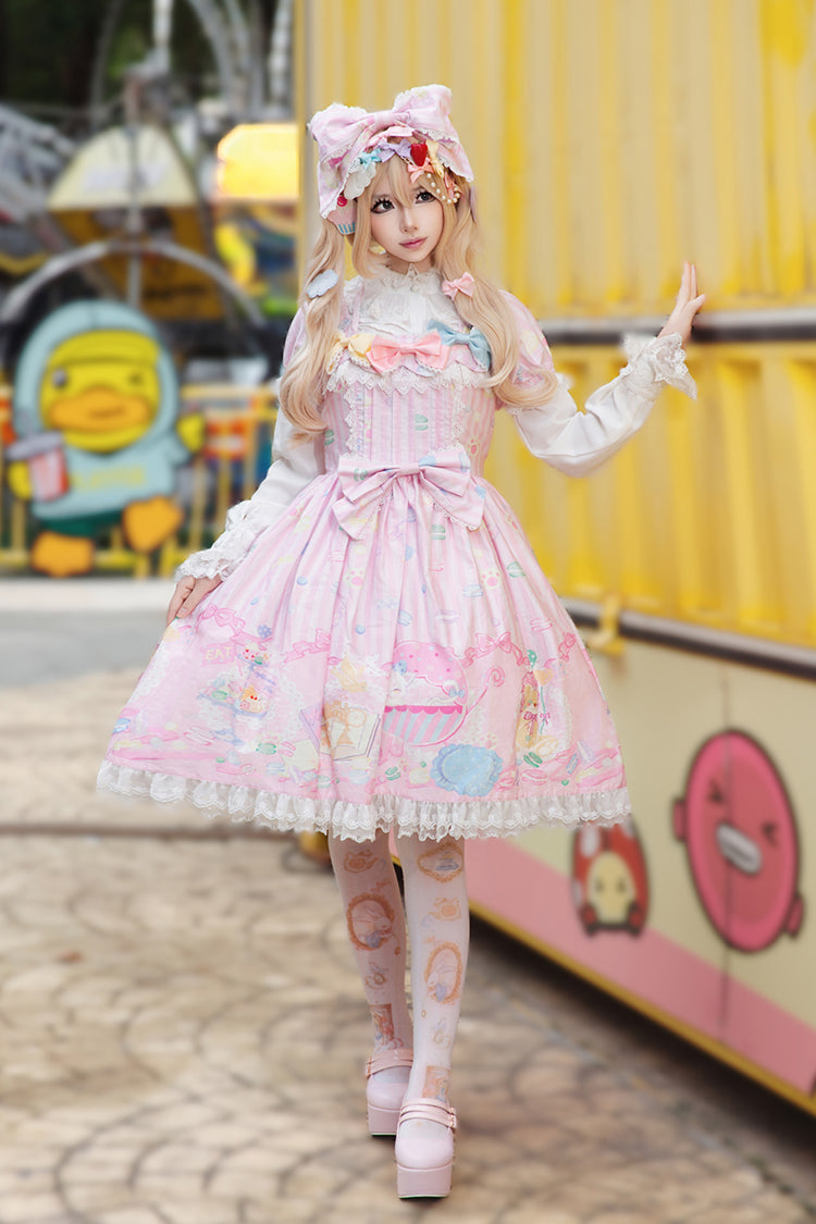Macaron Dolly House Doll Collar Short Sleeves Print Bowknot Sweet Lolita Dress 3 Colors