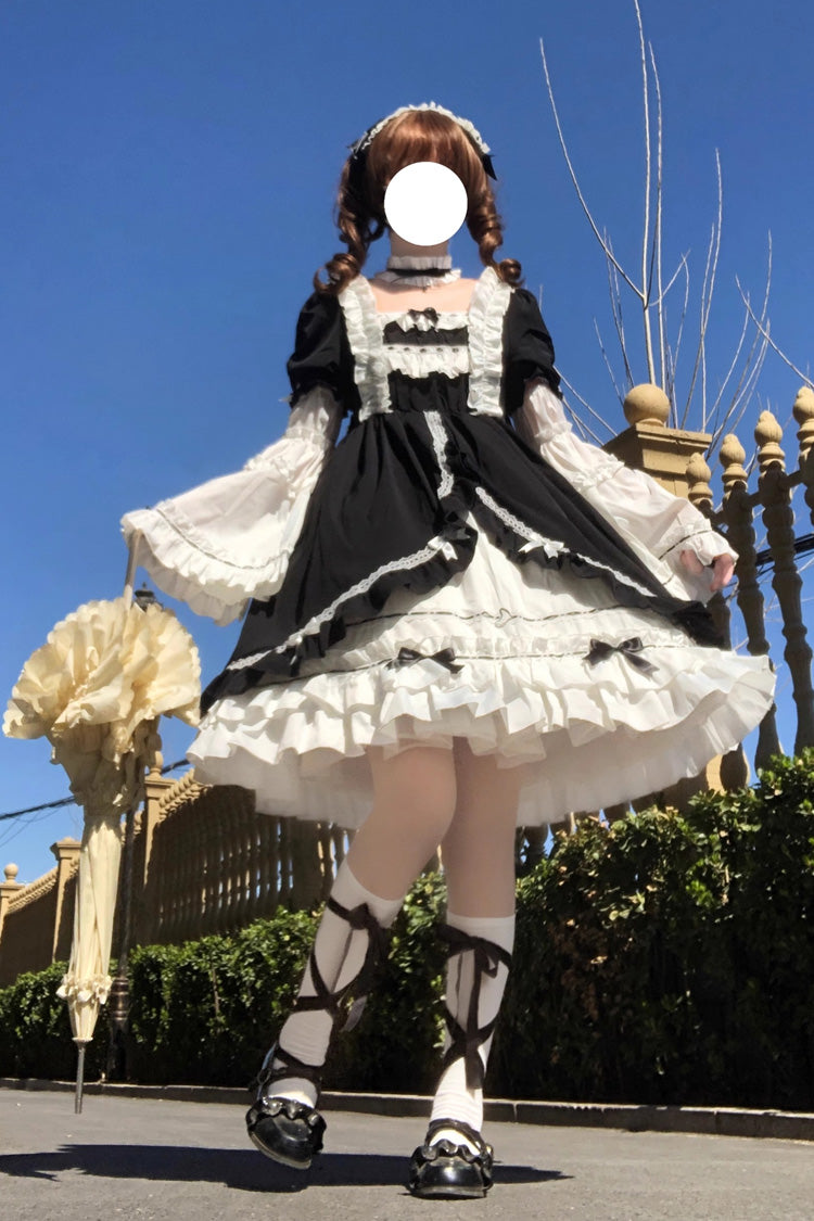 White/Black Long Hime Sleeves Ruffle Cardigan Bowknot Gothic Lolita Dress