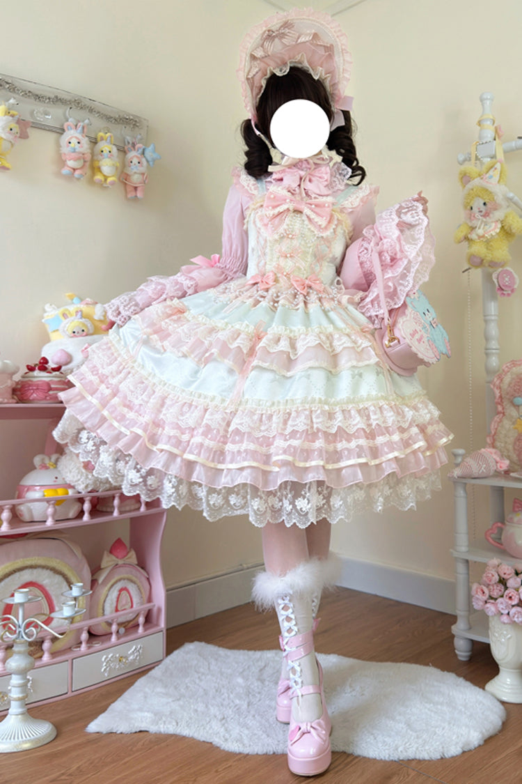 Green Star Love Song Ruffle Hanayome Bowknot Lace Sweet Lolita Jsk Dress