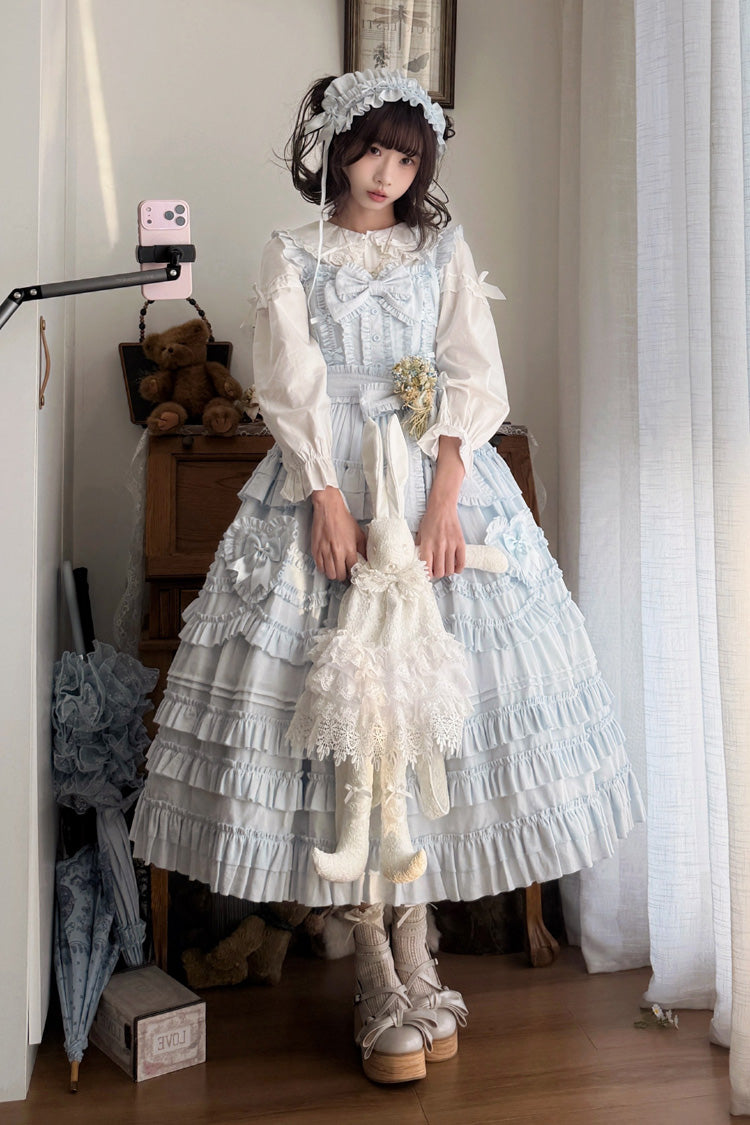 Blue Heart In Love Multi-Layered Ruffled Bow Sweet Lolita Jsk Dress