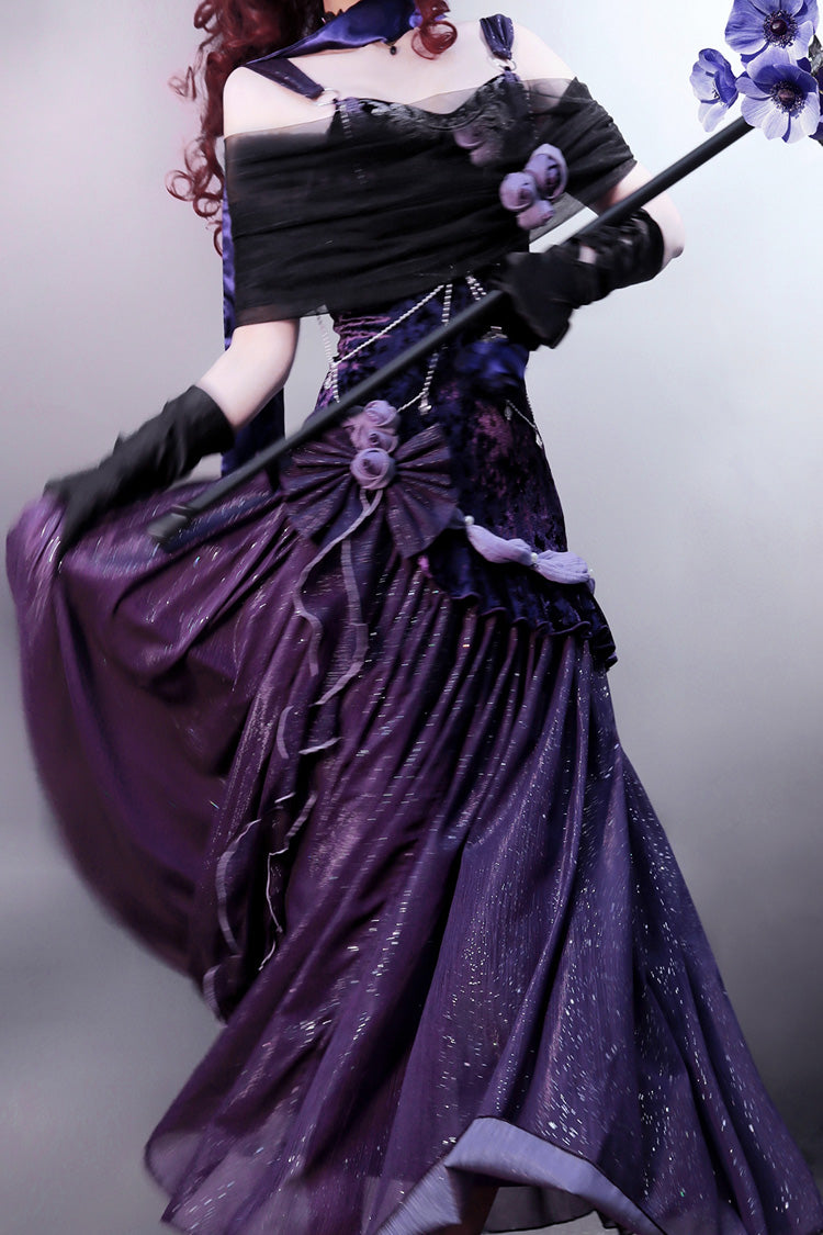 Purple Madame Butterfly Ruffle Bowknot Lace Sweet Elegant Gorgeous Lolita Jsk Dress
