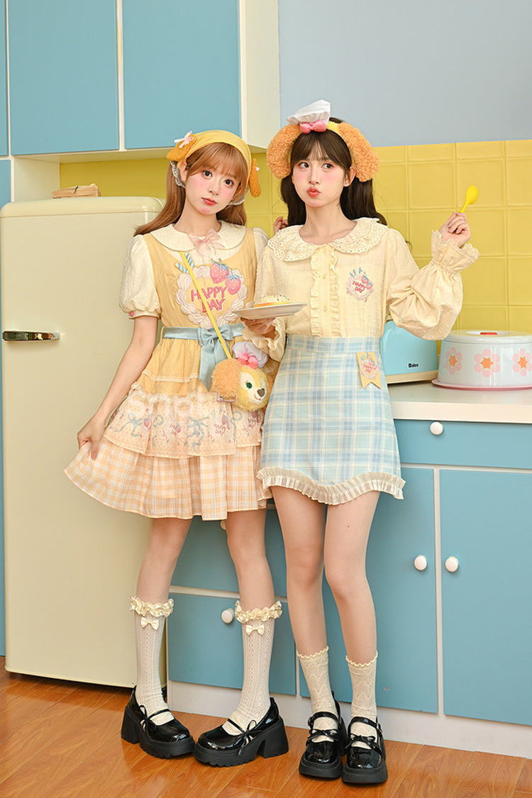 Yellow Happy Day Short Sleeves Triple-Layered Print Bowknot Lace Sweet Princess Lolita Dress