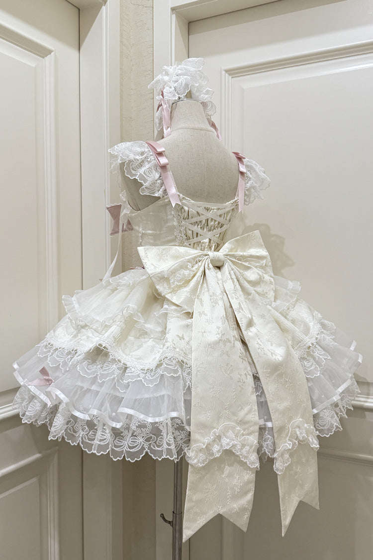 Apricot Fleishi Island Sleeveless Ruffle Bowknot Lace Slim Sweet Ballet Lolita Jsk Dress