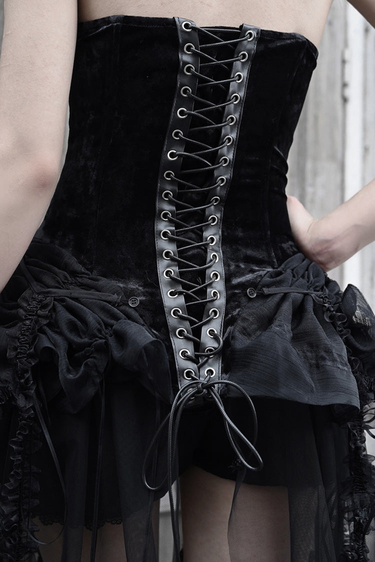 Black Hell Alice Hollow Lace-Up Fishbone Gothic Lolita Dress Corset