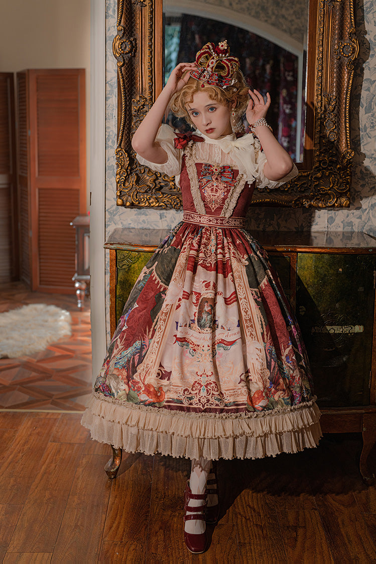 Red Kaleidoscope of Dreams Sleeveless Double-Layered Print Embroidery Bowknot Classic Vintage Gorgeous Lolita Jsk Dress