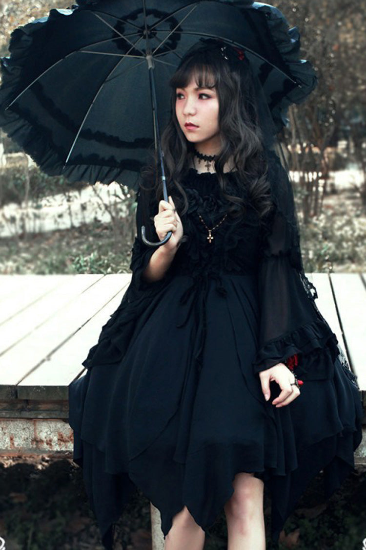 Ballet of the Dead Double-Layered Embroidery Lace-Up Gothic Lolita Jsk Dress (Cape Included)