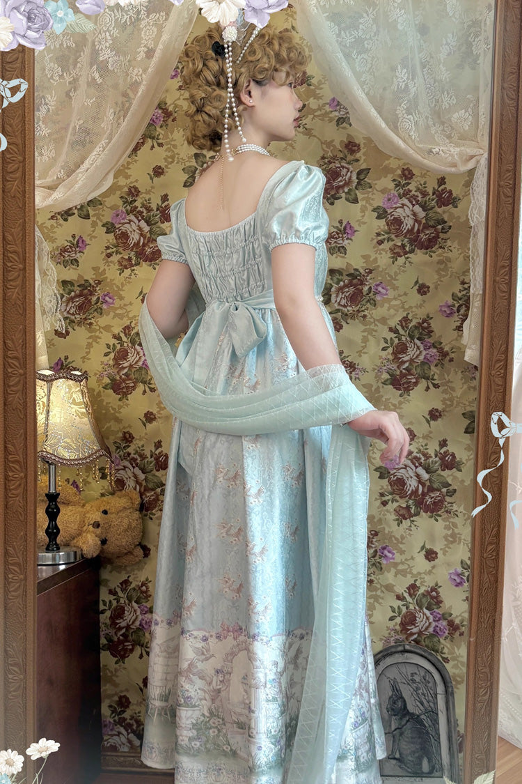 Green Spring of Nai Square Collar Short Sleeves Print Pearl Sweet Elegant Lolita Dress