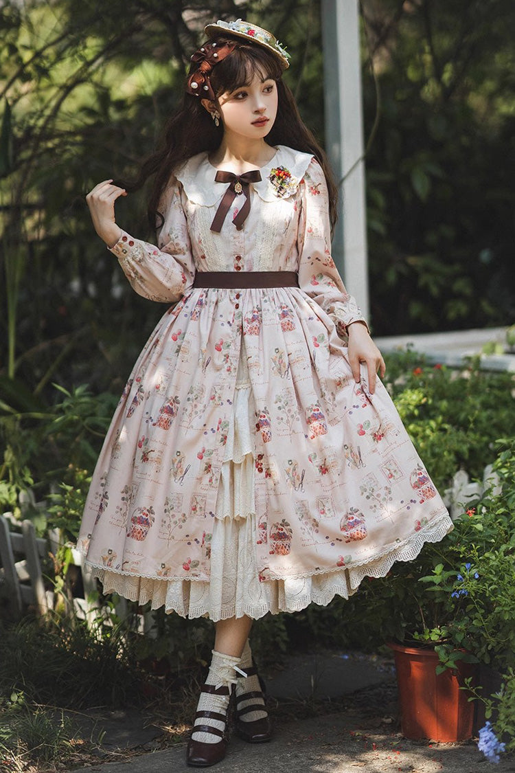Forest Illustrated Book Long Lantern Sleeves Print Ruffle Sweet Lolita OP Dress 3 Colors