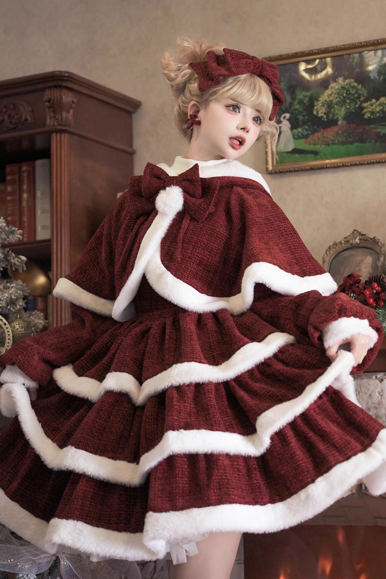 Red Christmas Carol Triple-Layered Bowknot Sweet Lolita Jsk Dress