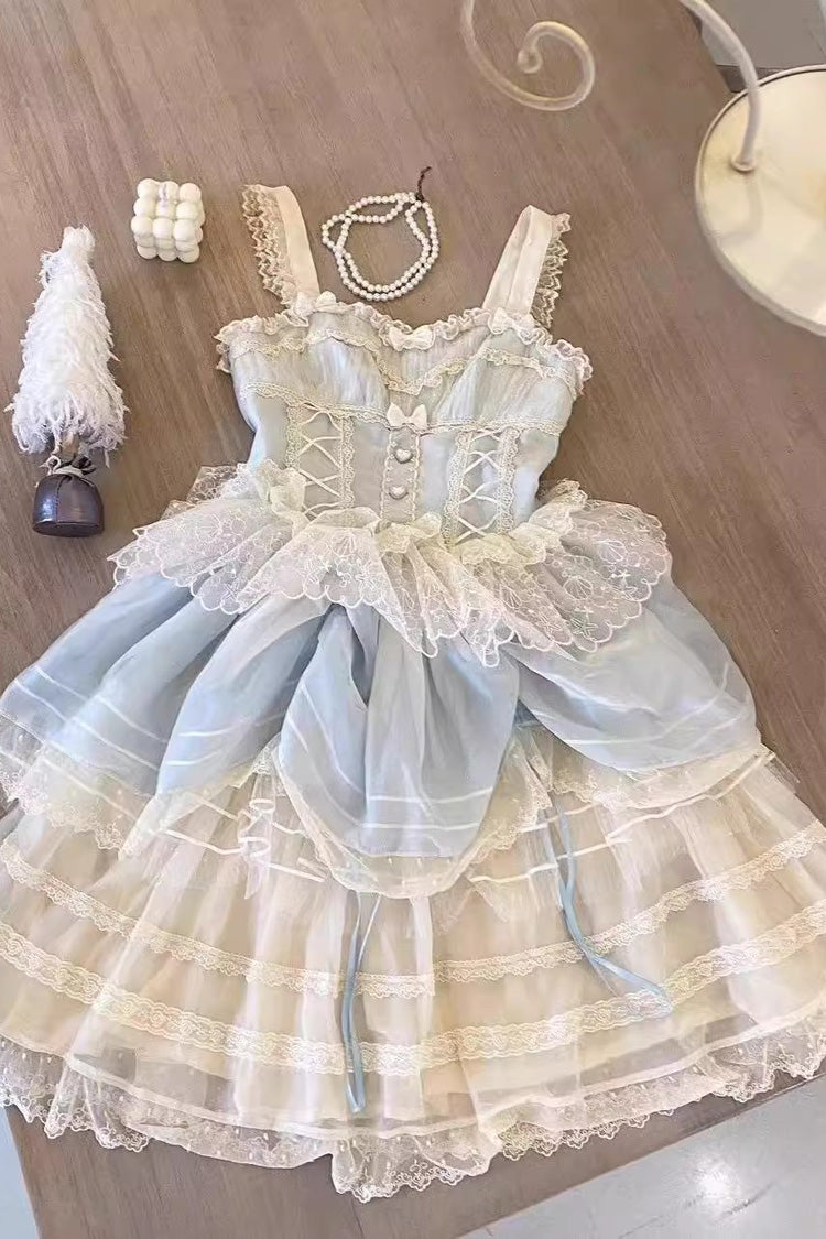 Blue Lemon Sea Salt Ruffle Lace Sweet Princess Lolita Jsk Dress