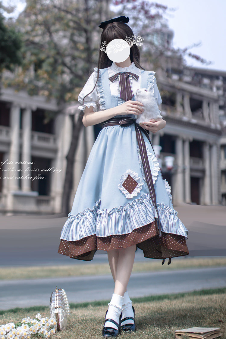 Blue Magic Vocal Club Sleeveless Print Ruffle Bowknot Sweet Alice College Style Elegant Lolita Jumper Dress