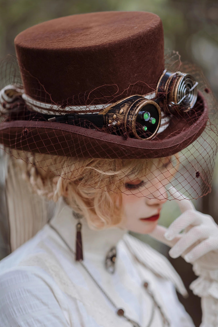 Brown Victorian Style Bowknot Mesh Classic Vintage Ouji Lolita Hat