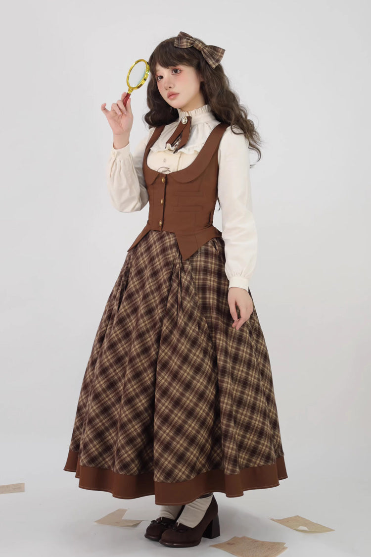 Brown Broken Pocket Watch Printed Detective-Style Classic Lolita Full Skirt