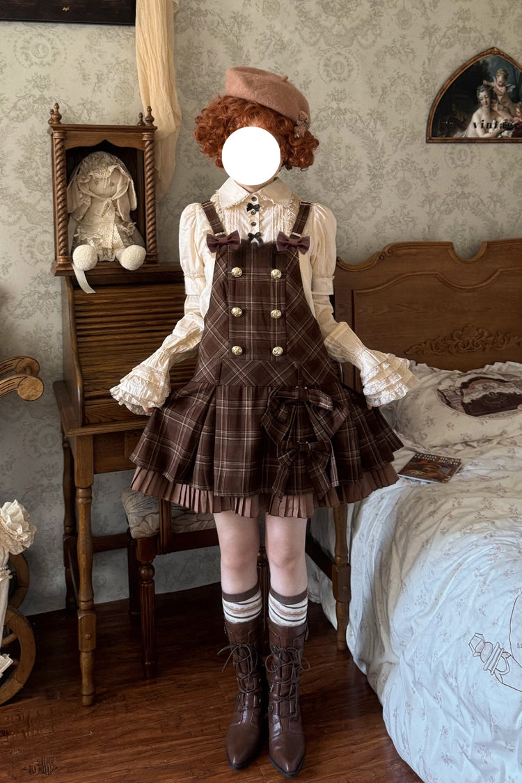Chocolate Tiramisu Low Waisted Plaid Print Ruffle Bowknot Sweet Lolita Strap Dress