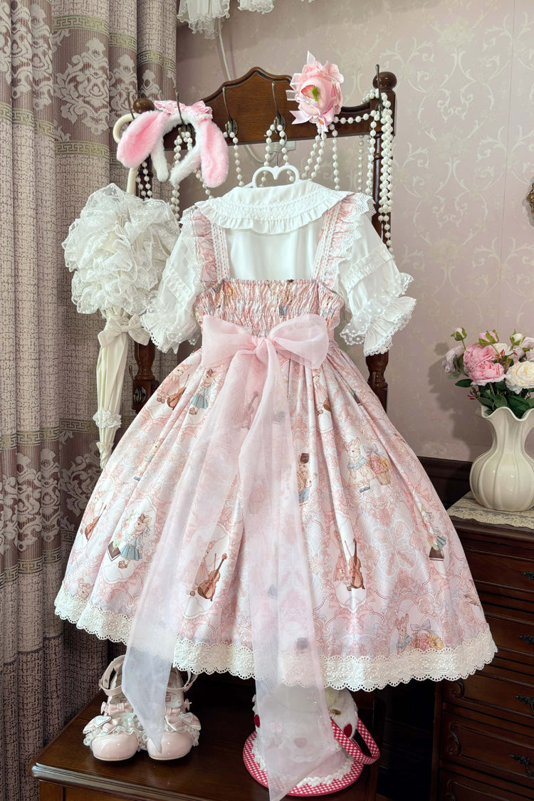 Sweetheart Party Sleeveless Printed Ruffled Embroidered Lace Sweet Lolita Jsk Dress 3 Colors