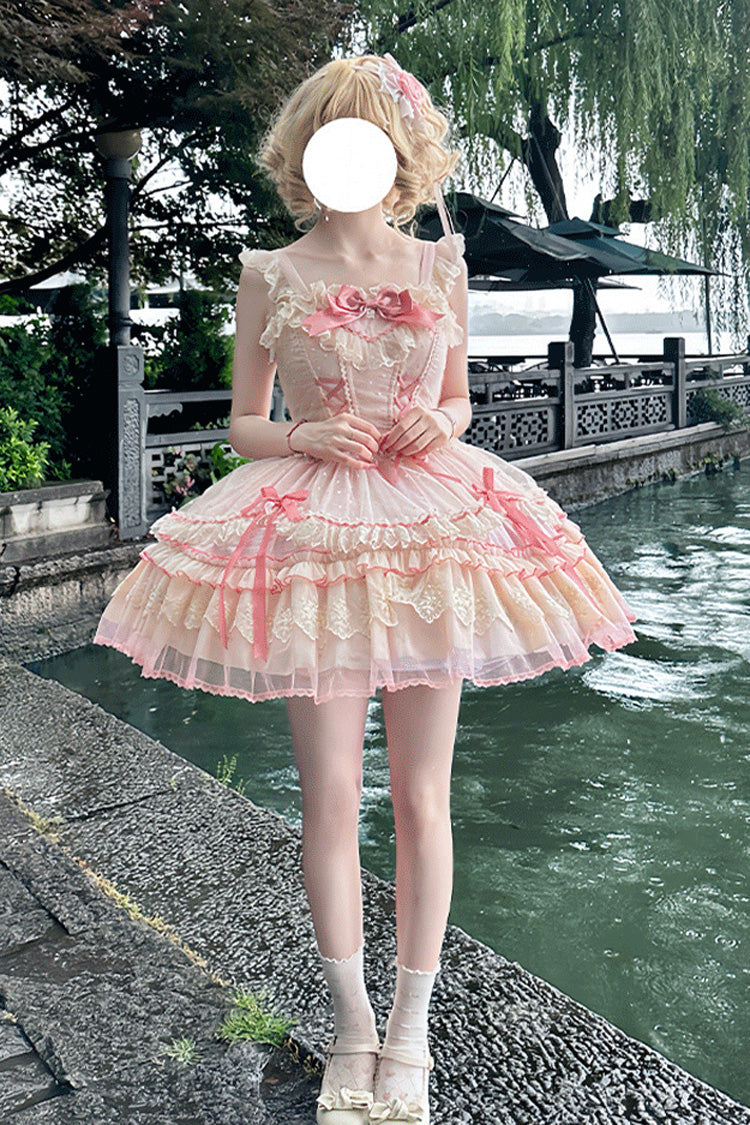 Pink Candy House Sleeveless Ruffle Bowknot Lace Lace-Up Sweet Lolita Jsk Dress