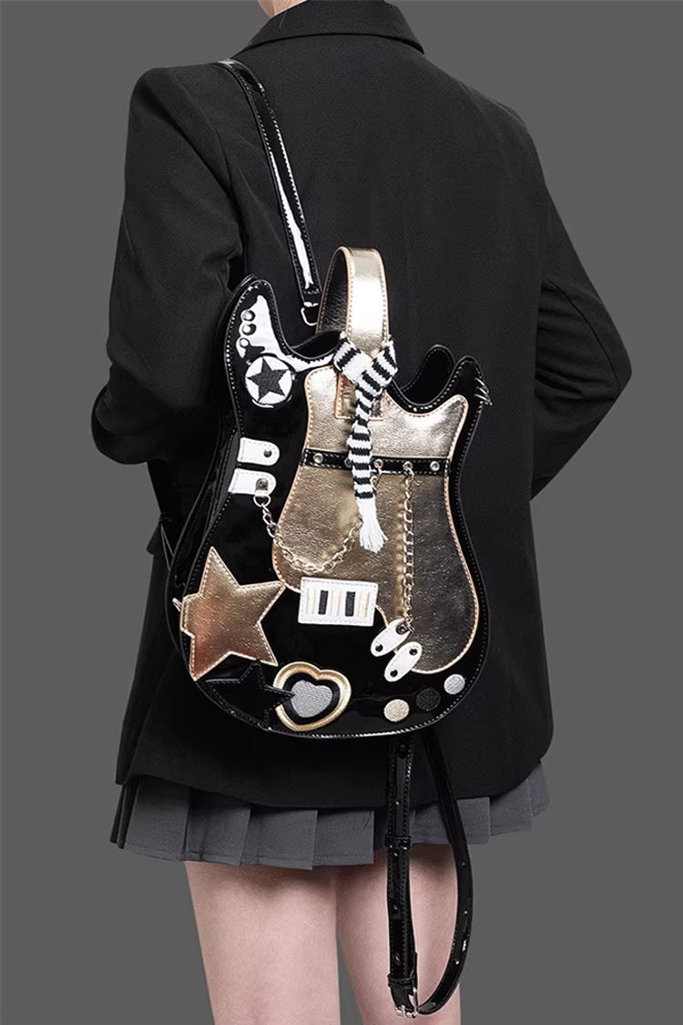 Guitar Heart Creative Color-Block Embroidered Chain-Decorated Sweet Lolita Itabag 4 Colors