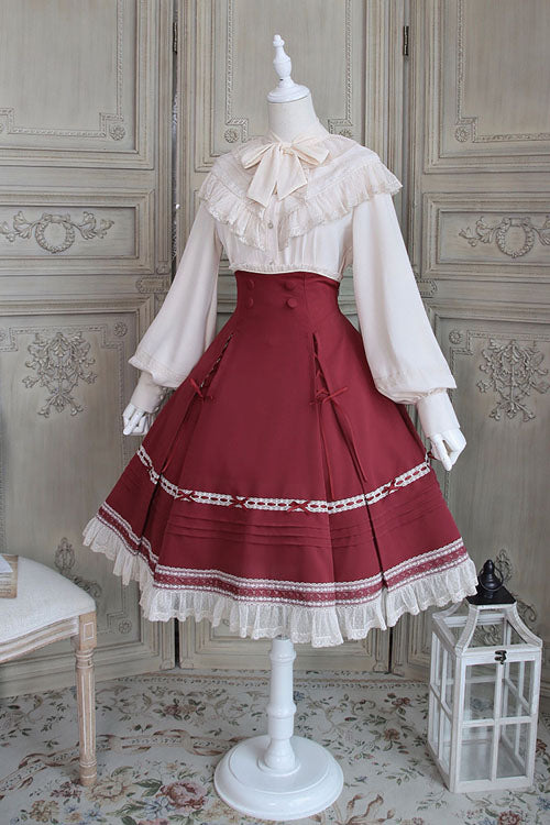 Solid Color Baroque Manor Bowknot High Waisted Ruffled Sweet Lolita Skirt 3 Colors