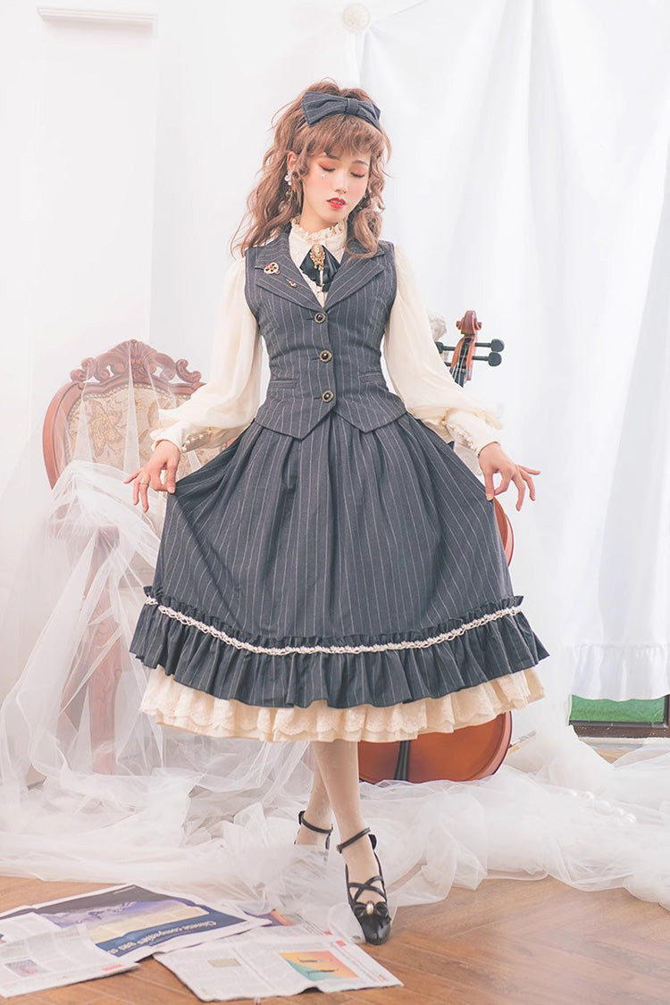 Multi-layer Striped Print Ruffle Sweet College Style Elegant Lolita Skirt 3 Colors